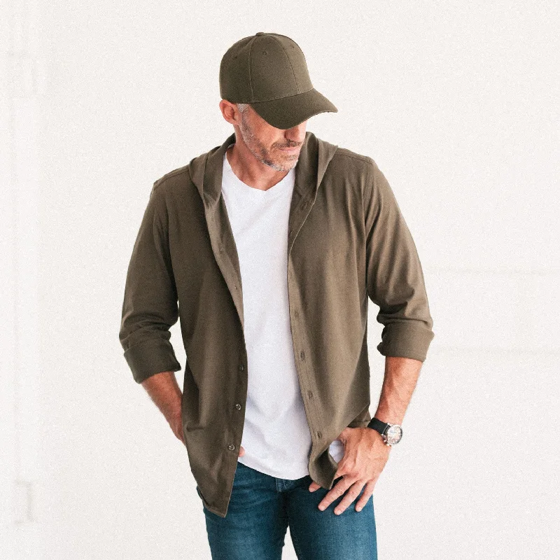 Men's Slim-Fit Shirts for a Flattering ShapeHooded Essential Knit Shirt – Fatigue Green Cotton Jersey Men's Slim-Fit Shirts for a Flattering ShapeHooded Essential Knit Shirt – Fatigue Green Cotton Jersey