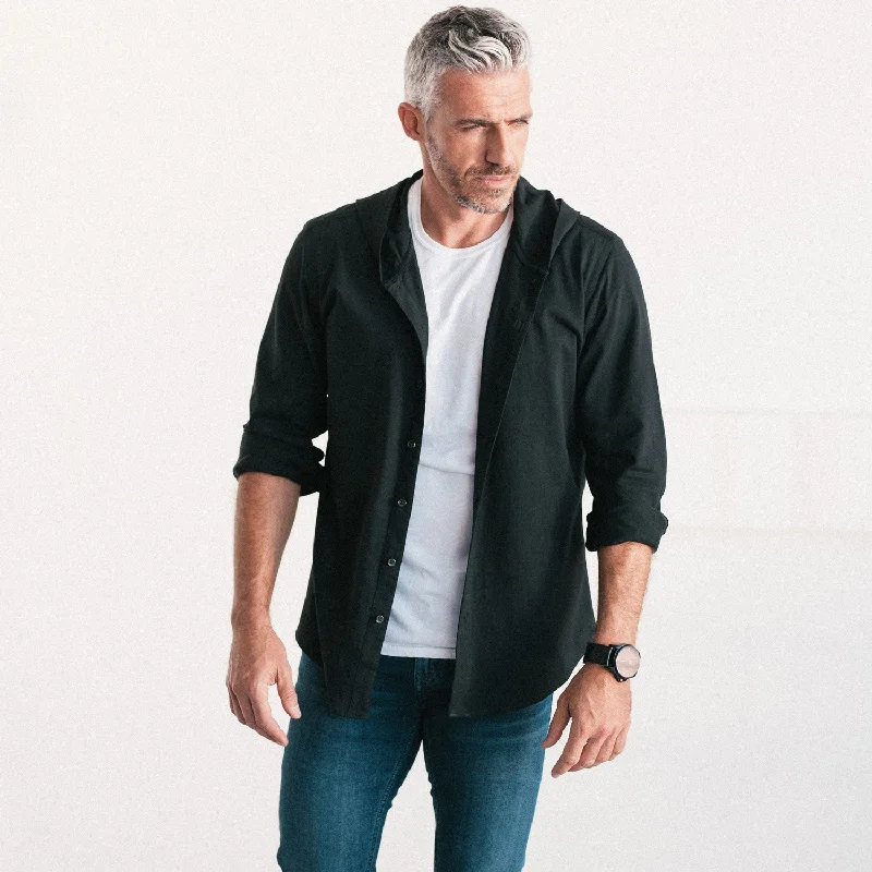Men's Wrinkle-Free Shirts for Easy CareHooded Essential Knit Shirt – Jet Black Cotton Jersey