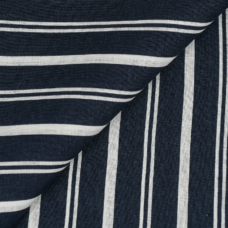 Men's Collared Shirts for Formal OccasionsThomas Mason Navy with White Stripes Linen Shirt