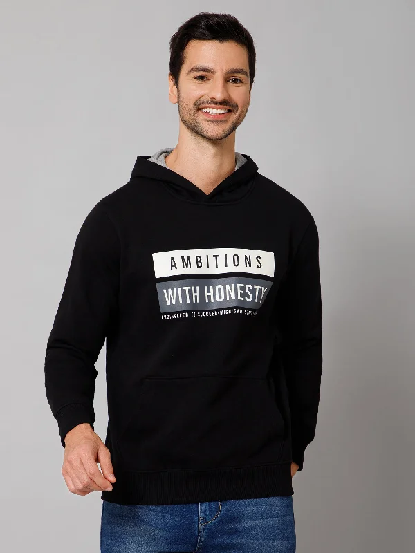 Men's Hoodies with Slim FitsPrinted Black Full Sleeves Hooded Neck Regular Fit Casual Sweatshirt for Men