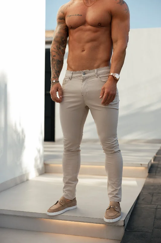 Designer Skinny Men's JeansFather Sons Ultra Stretch Beige Relaxed Jeans - FSJEAN008