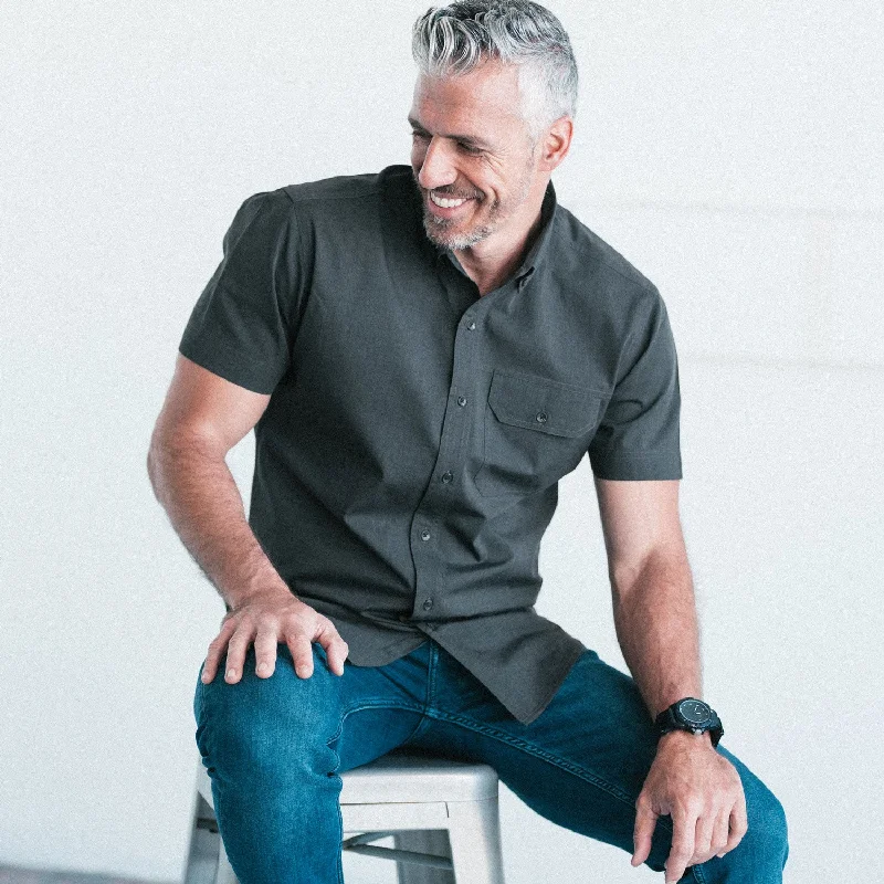 Men's Golf Shirts for On-Course StyleBuilder Short Sleeve Casual Shirt – Asphalt Gray Cotton End-on-end Men's Golf Shirts for On-Course StyleBuilder Short Sleeve Casual Shirt – Asphalt Gray Cotton End-on-end