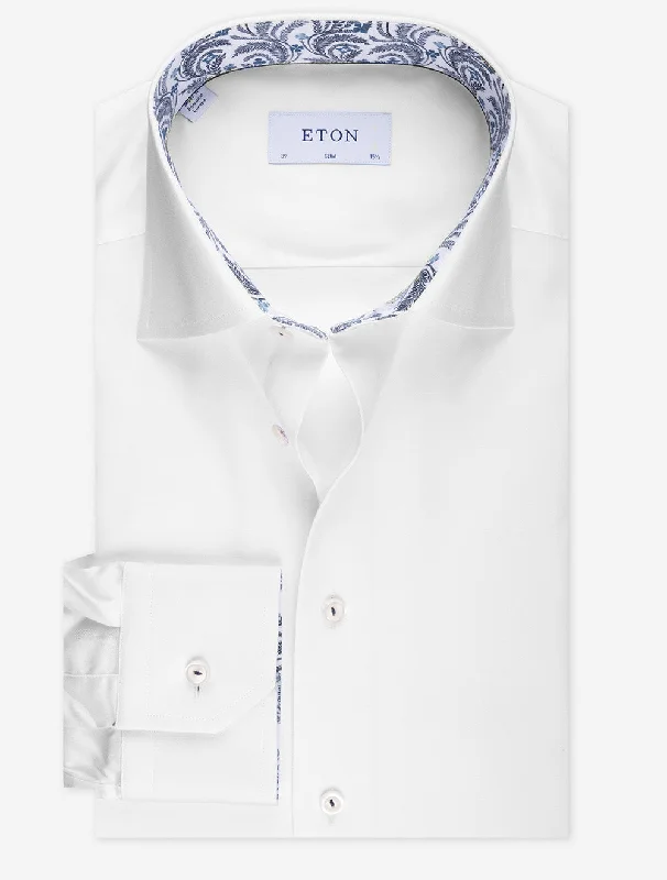 Men's Weekend Shirts for Leisurely OutingsWhite Floral Effect Signature Twill Slim Fit Shirt