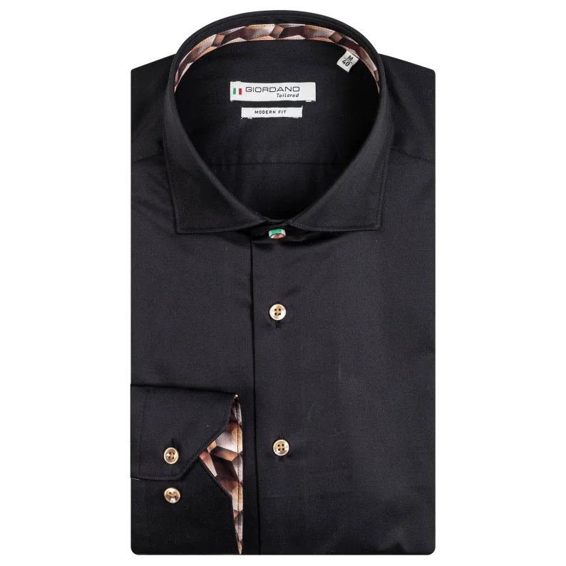 Men's Performance Shirts for Active LifestylesGiordano Fine Twill Cotton Modern Fit Semi Cutaway Shirt Black 327896 Men's Performance Shirts for Active LifestylesGiordano Fine Twill Cotton Modern Fit Semi Cutaway Shirt Black 327896
