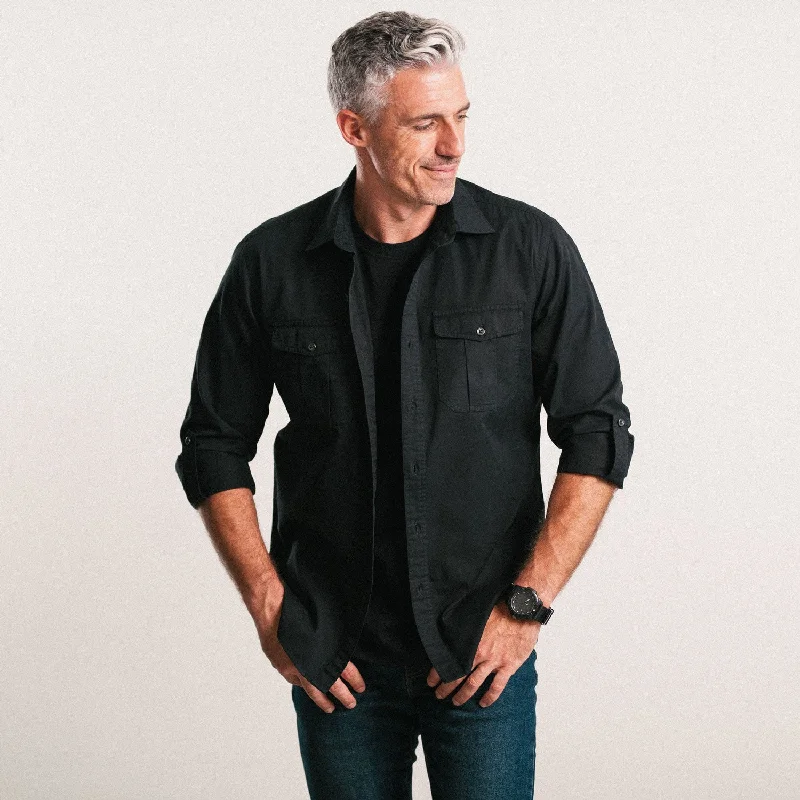 Men's Geometric Print Shirts for a Modern TwistWork Utility Shirt – Black Cotton Twill
