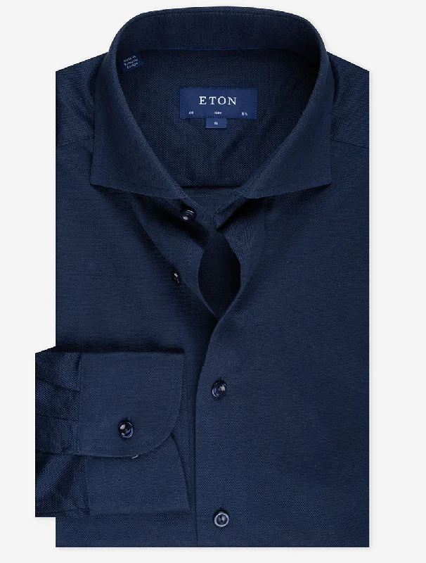Men's Rugby Shirts for a Sporty LookPique Slim Fit Shirt Blue