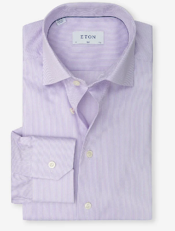 Men's French-Cuff Shirts for a Sophisticated EdgeFine Striped Signature Slim Fit Twill Shirt Light Purple