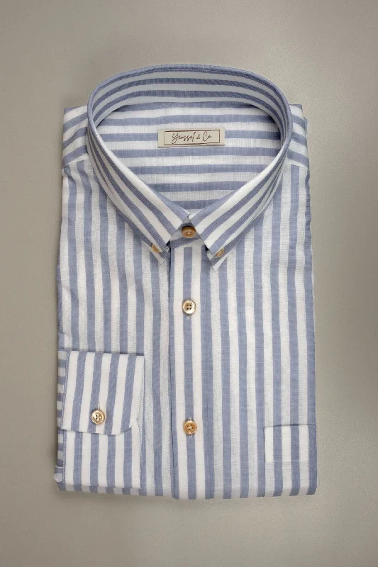 Men's Rugby Shirts for a Sporty LookHavana Blue Stripe Cotton-Linen Shirt