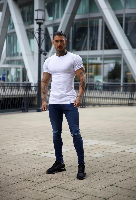 Men's Jeans with Elastic WaistbandsFather Sons Ultra Stretch Navy Slim Jeans with Knee Rips - FSJEAN004 Men's Jeans with Elastic WaistbandsFather Sons Ultra Stretch Navy Slim Jeans with Knee Rips - FSJEAN004