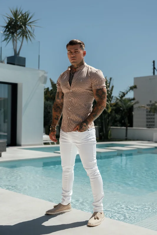 Men's Jeans with Functional PocketsFather Sons Slim Stretch White Sateen Trousers - FSH529