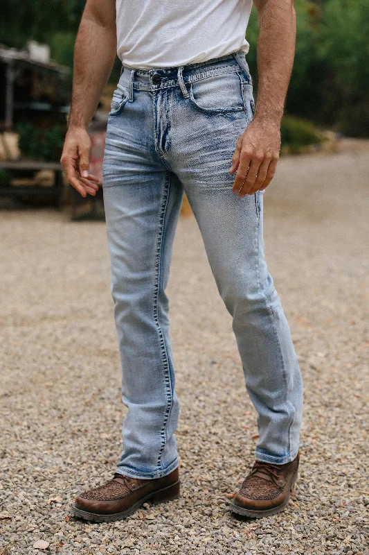 Men's Jeans with Embroidered LogosHolt Men's Light Blue Boot Cut Jeans