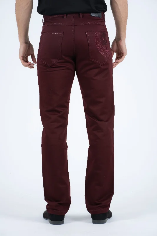 Mid-Waisted Men's JeansSlade Men's Burgundy Relaxed Fit Stretch Pants