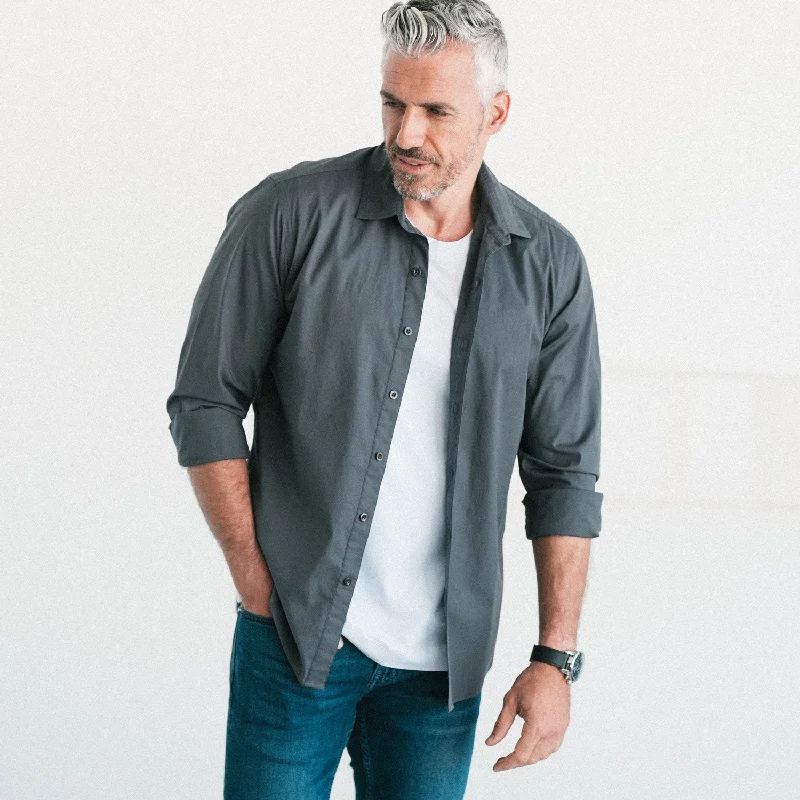Men's Luxury Shirts for High-End FashionEssential Spread Collar Casual Shirt - Slate Gray Stretch Cotton Poplin