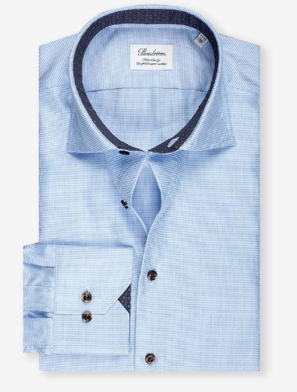 Men's Patterned Dress Casual Shirts for Smart-Casual EventsPuppytooth Contrast Inlay Fitted Shirt Blue