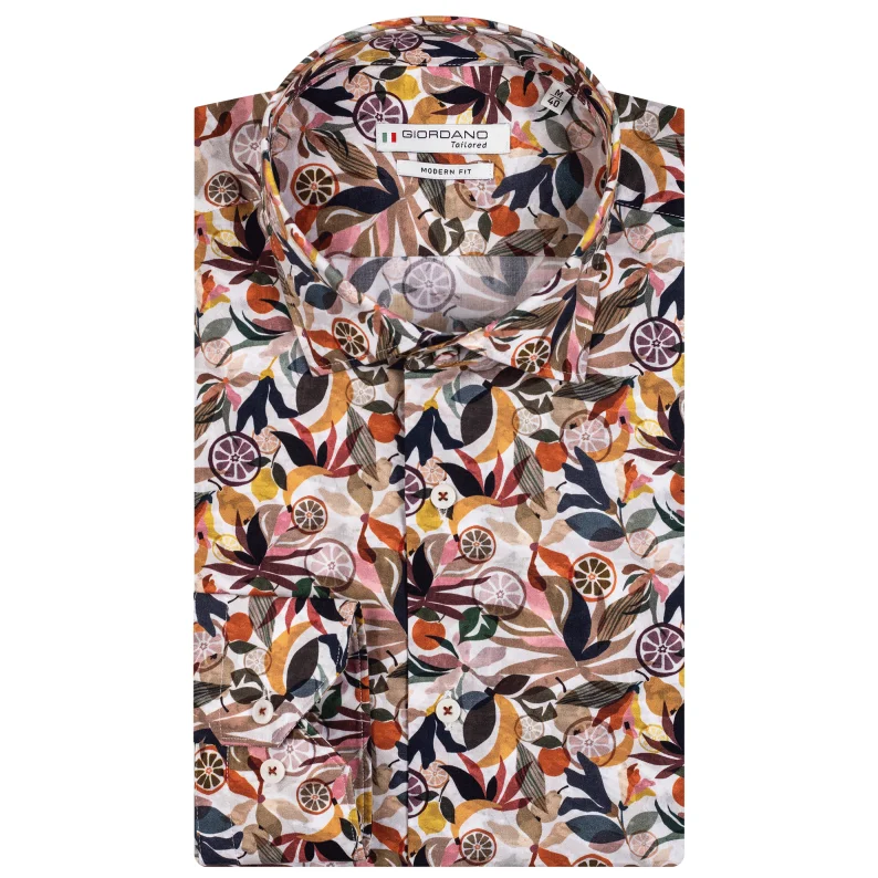 Stylish Men's Graphic T-ShirtsGiordano Pure Cotton Long Sleeved Shirt Retro Leaves Print 317815