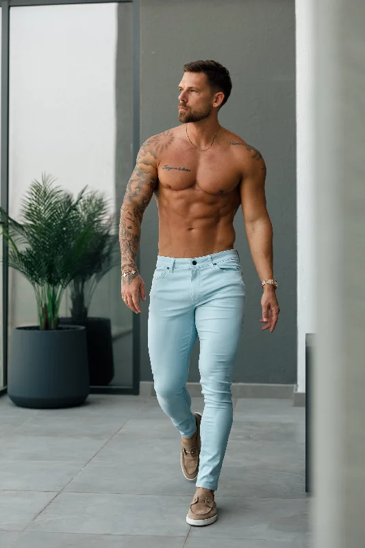 Men's Jeans for Everyday WearFS Slim Stretch Pale Blue Sateen Trousers - FSH1147