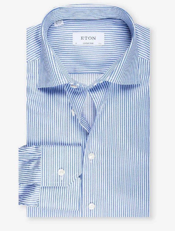 Men's Sleeveless Shirts for Summer ComfortStriped Signature Twill Contemporary Fit Shirt Blue