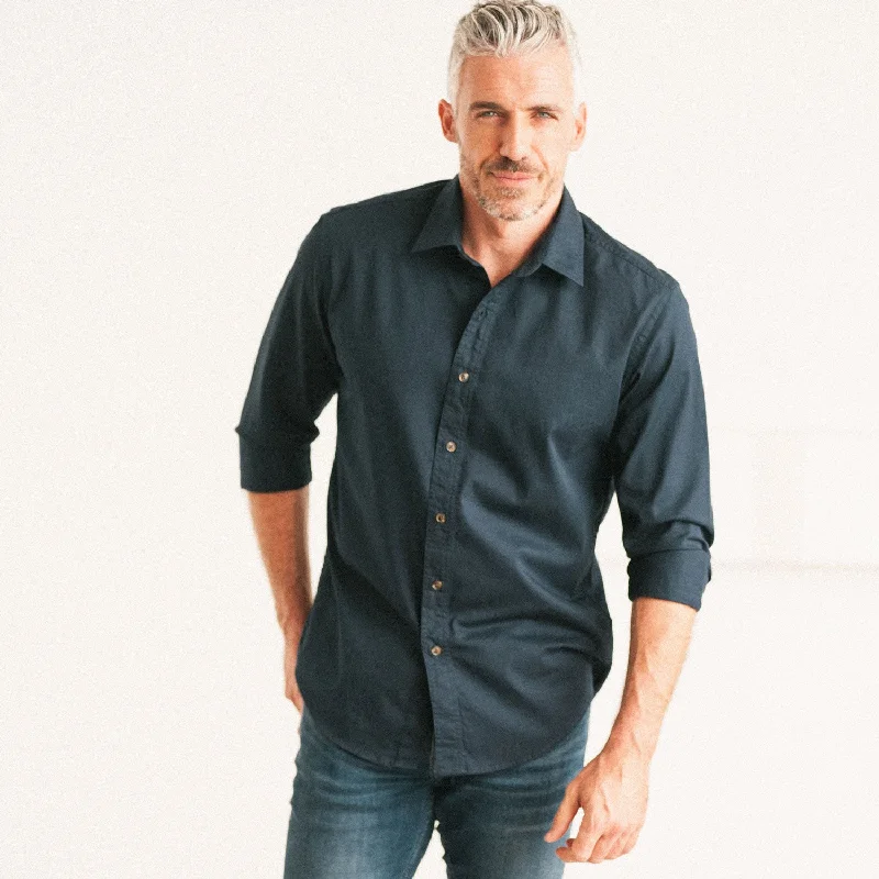 Men's Layering Shirts for Seasonal TransitionsEssential Spread Collar Casual Shirt - Dark Navy Stretch Cotton Poplin