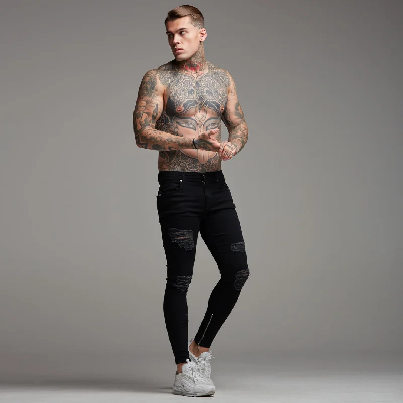 Modern Ripped and Distressed Men's JeansFather Sons Zipped Ankle Distressed Ripped Slim Stretch Black Jeans - FSH234 Modern Ripped and Distressed Men's JeansFather Sons Zipped Ankle Distressed Ripped Slim Stretch Black Jeans - FSH234