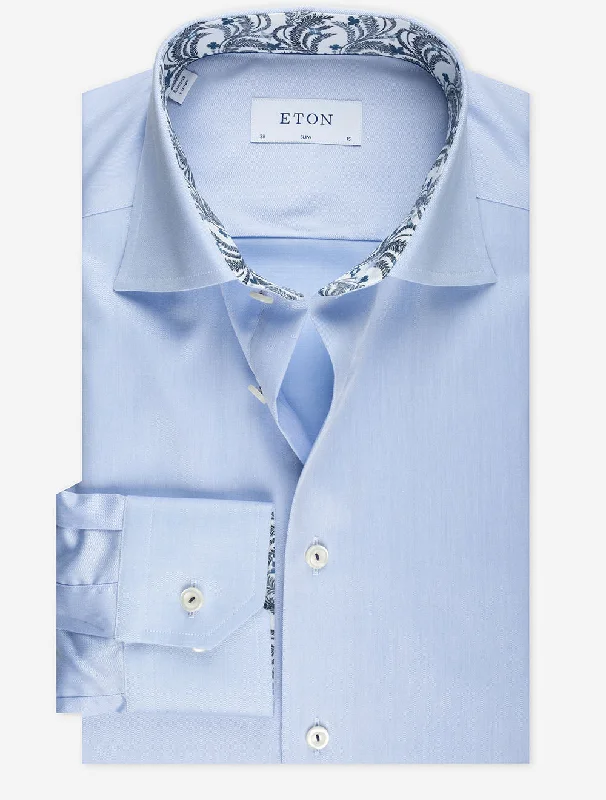 Men's Polo Shirts for Sports and Casual WearFloral Effect Signature Twill Slim Fit Shirt Blue