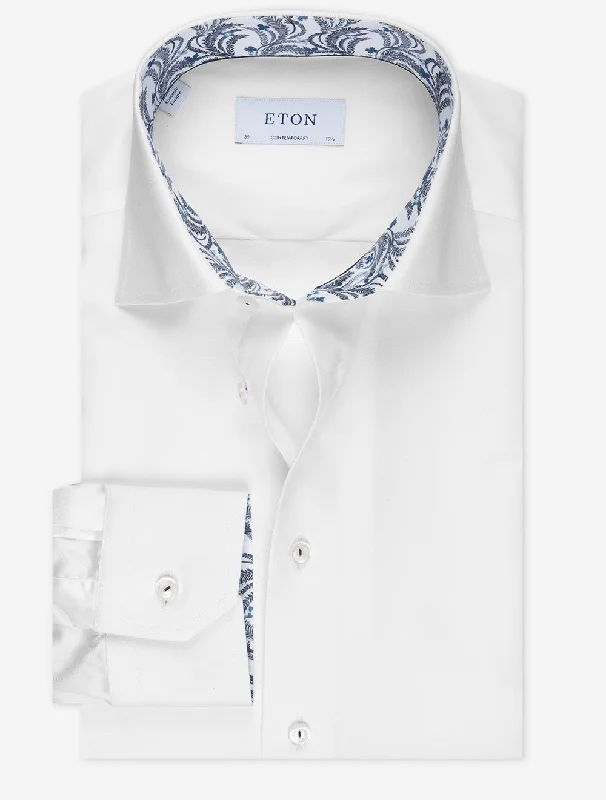 Men's Golf Shirts for On-Course StyleFloral Signature Twill Contemporary Shirt White