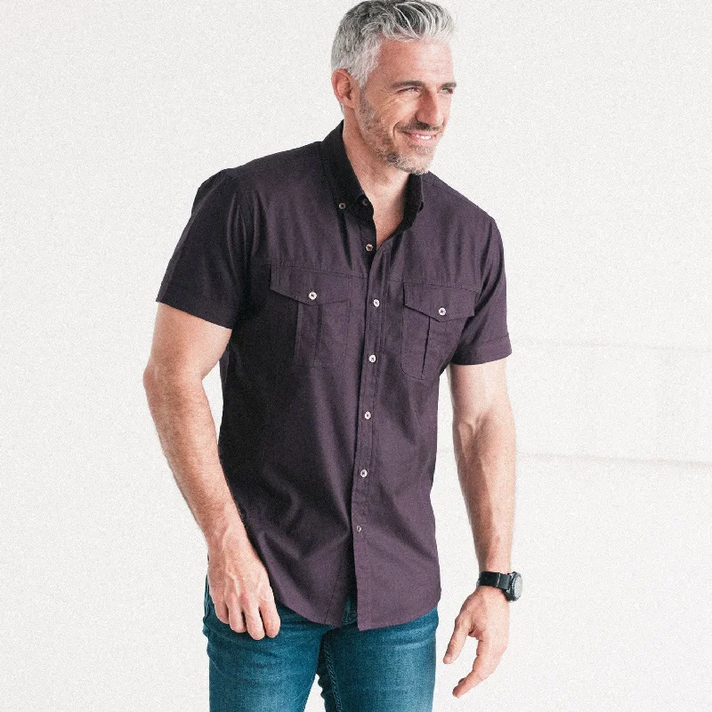 Men's Weekend Shirts for Leisurely OutingsEditor Short Sleeve Utility Shirt – Dark Burgundy Mercerized Cotton Men's Weekend Shirts for Leisurely OutingsEditor Short Sleeve Utility Shirt – Dark Burgundy Mercerized Cotton