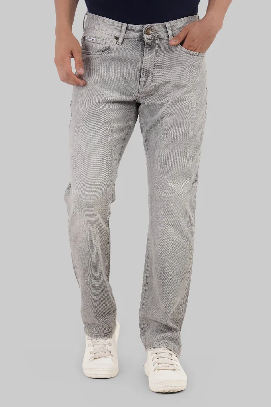 Flexible Stretch Men's JeansLight Grey Mid Rise Men's Straight Fit Jeans