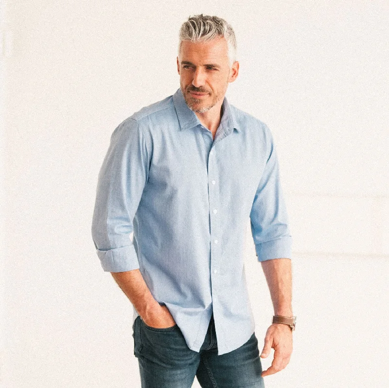 Men's Solid-Colored Shirts for VersatilityEssential Spread Collar Casual Shirt - Classic Blue Cotton Oxford