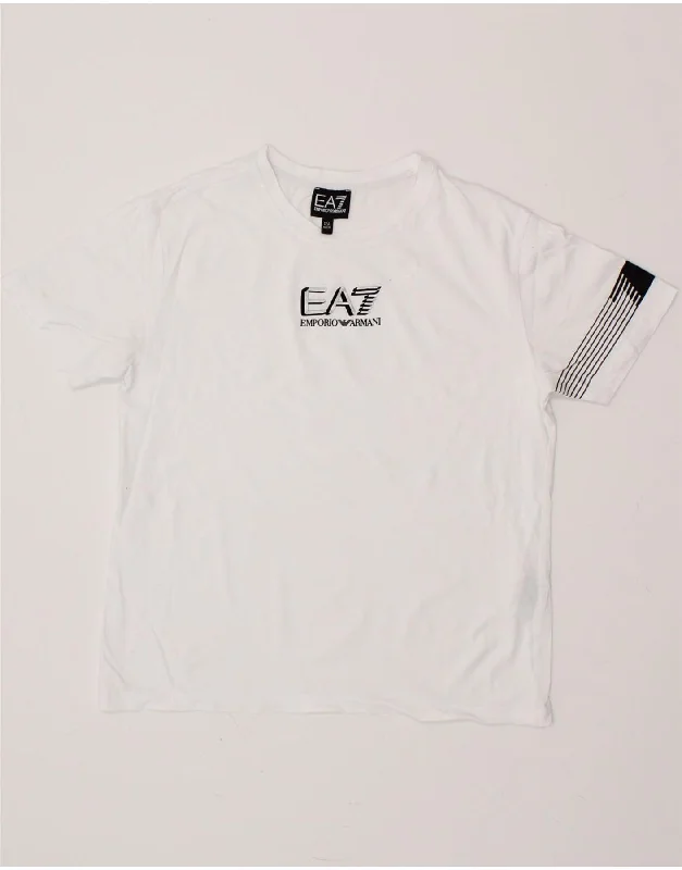 Men's Shirts with Cowl NecksEMPORIO ARMANI Boys Graphic T-Shirt Top 11-12 Years White Cotton